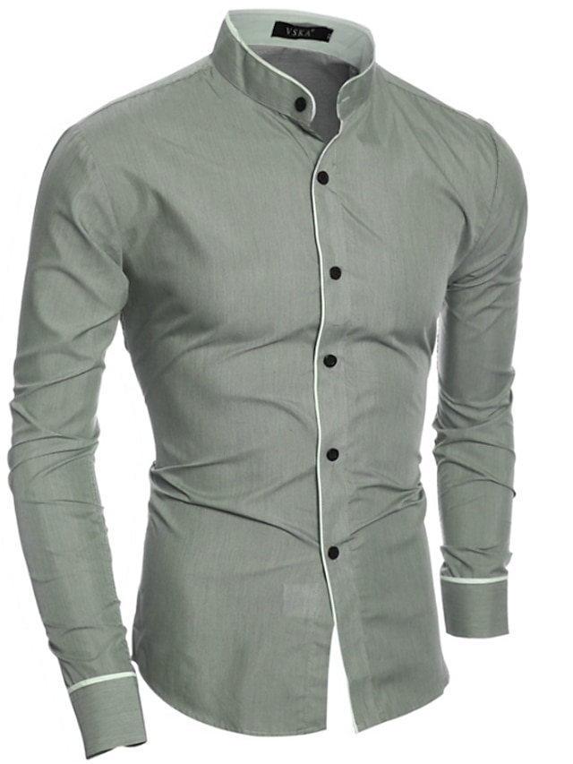  Men's Shirt Dress Shirt Solid Colored Standing Collar White Black Gray Long Sleeve Daily Basic Slim Tops