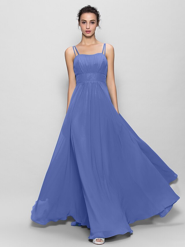 ALine Spaghetti Strap Floor Length Chiffon Bridesmaid Dress with