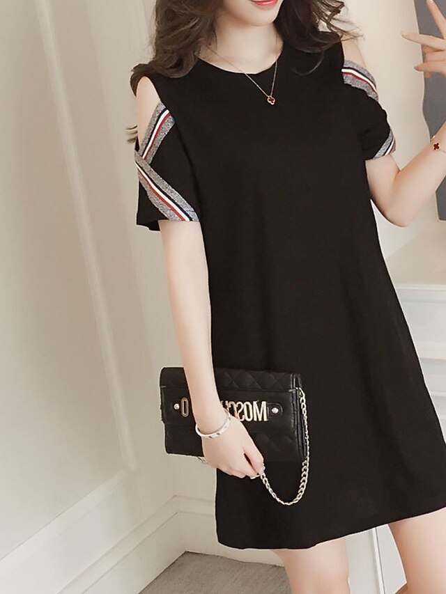  Women's Sheath Dress Short Mini Dress Black Short Sleeve Black Solid Colored Spring Summer Round Neck Off Shoulder Basic Streetwear Loose S M L XL XXL 3XL 4XL / Plus Size / Plus Size