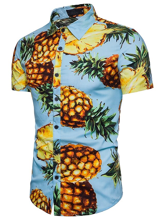  رجالي قميص فاكهة كم قصير مناسب للبس اليومي قمم ياقة كلاسيكية أبيض أزرق البحرية أزرق فاتح / الصيف / شاطئ