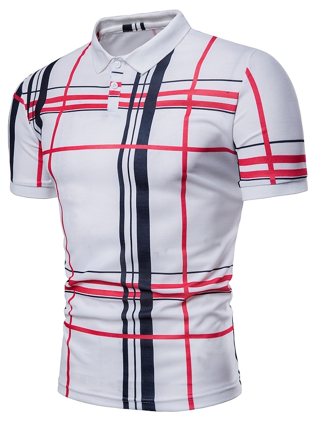  Men's Tennis Shirt Polo Work Business Ribbed Polo Collar Classic Short Sleeve Geometic Button Front Print Summer Regular Fit White Navy Blue Gray Tennis Shirt