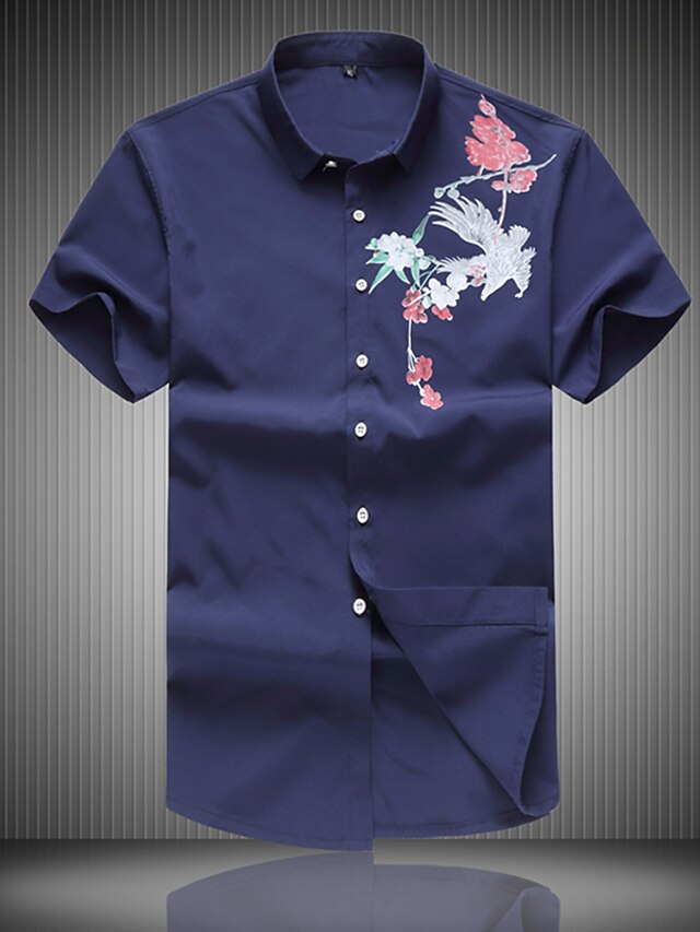  Men's Plus Size Cotton Shirt - Floral / Animal White XXXXL / Short Sleeve