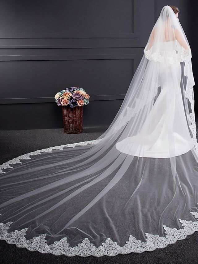  Два слоя Тонкая прозрачная ткань / Вышивка Свадебные вуали Фата для венчания с Вышивка Тюль / Классическая
