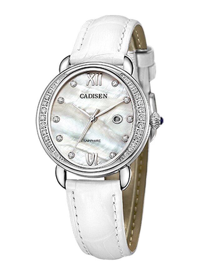  CADISEN Mulheres Relógio Casual Relógio de Moda Japanês Quartzo Couro Legitimo Branco / Roxa 30 m Impermeável Calendário Relógio Casual Analógico senhoras Fashion Elegante - Ouro Rose / Branco Branco