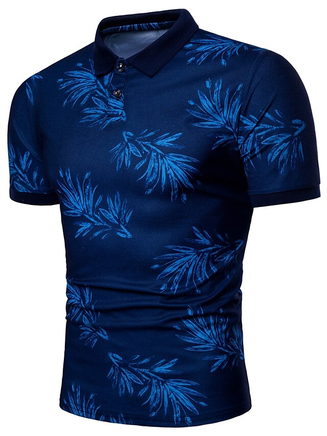 Men's Chinoiserie Plus Size Polo - Floral / Geometric Shirt Collar Blue ...