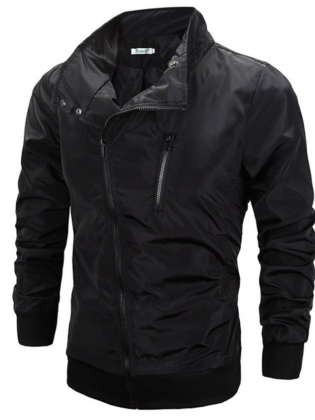  Men's Daily Ordinary Spring Regular Jacket, Solid Colored V Neck Long Sleeve Polyester Black L / XL / XXL