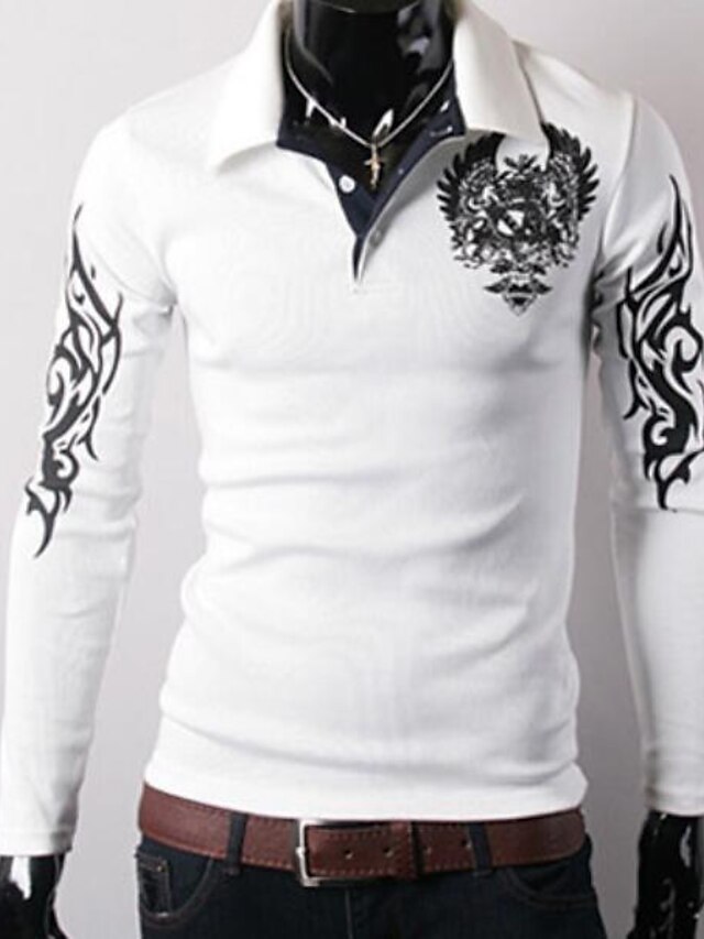  Męskie Koszula golfowa Koszula tenisowa Graficzny Kołnierz Kołnierzyk koszuli Biały Czarny Szary Długi rękaw Codzienny Nadruk Szczupła Najfatalniejszy Moda miejska