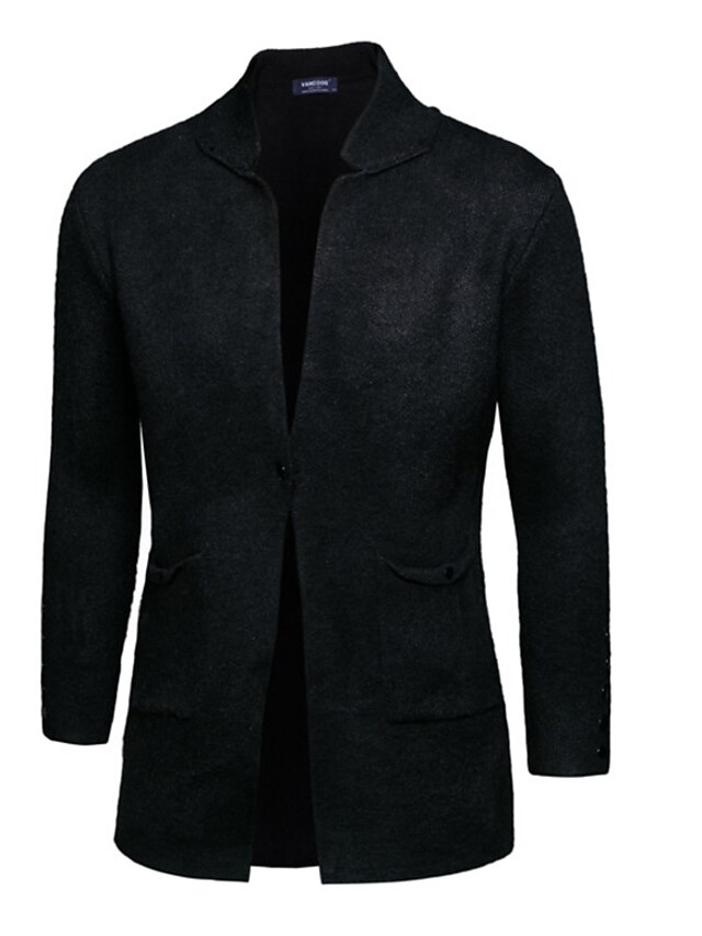  Men's Long Sleeve Cardigan - Solid Color Shirt Collar