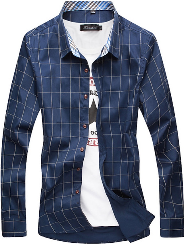  Men's Daily Shirt Striped Long Sleeve Tops Basic White Blue Wine