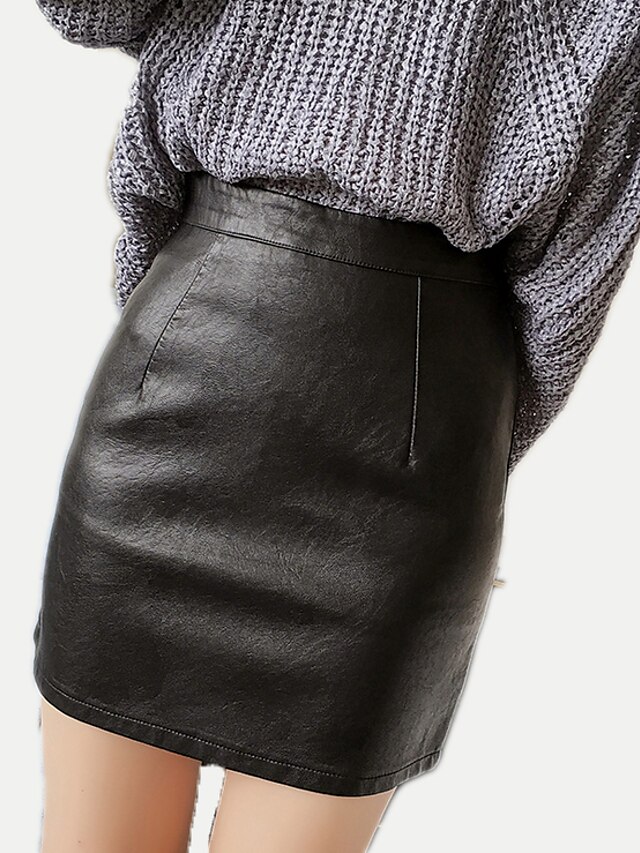  Damskie Podstawowy Faux Leather Mini Bodycon Spódnice Jendolity kolor Wysoka Talia / Lato