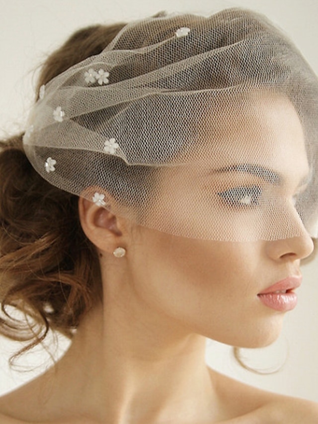  طبقة واحدة euramerican في الحجاب الزفاف بلاشر الحجاب / غطاء شفاف للوجه مع أكريليك / كريستال / أحجار الراين تول