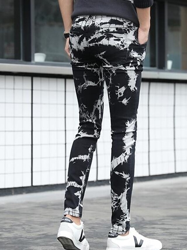  Men's Street chic Jeans Pants - Geometric Black