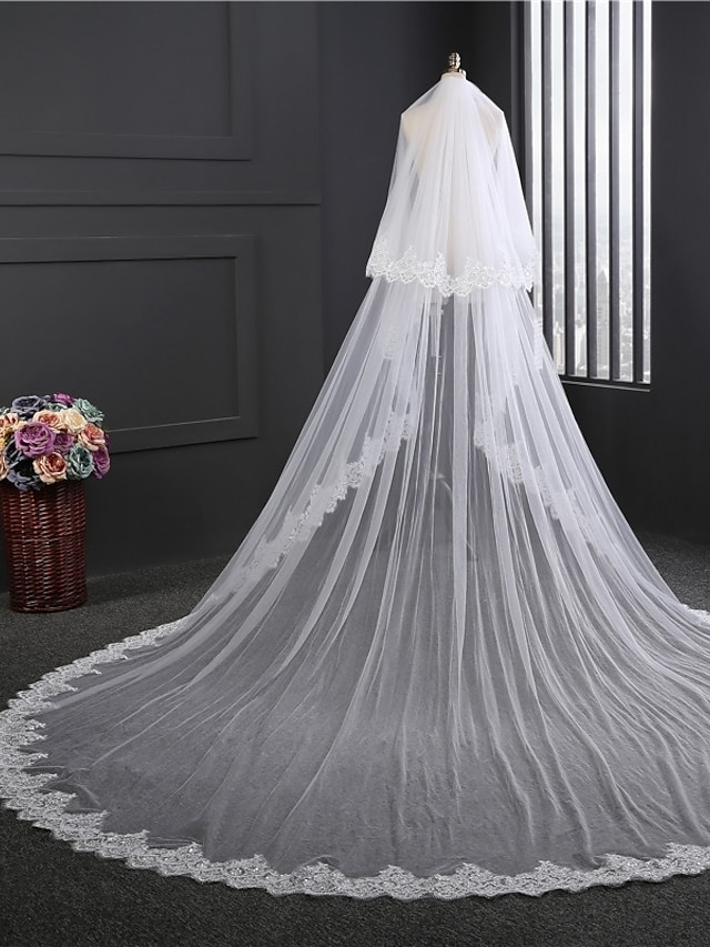 Two-tier Double Layered Wedding Veil Cathedral Veils with Embroidery Tulle / Classic