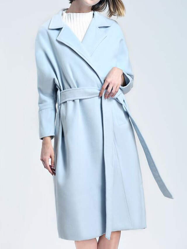  Women's Trench Coat Daily Fall Winter Long Coat Shirt Collar Jacket Long Sleeve Solid Colored Pink Camel Light Blue