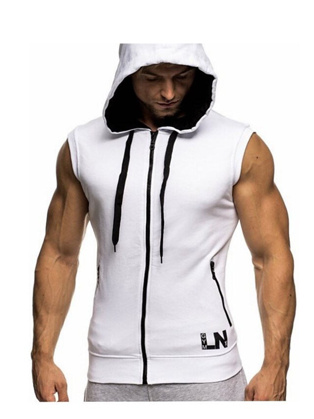  Men's Hoodies & Sweatshirts Solid Colored Basic Sleeveless Daily Tops Cotton Active White Red Green