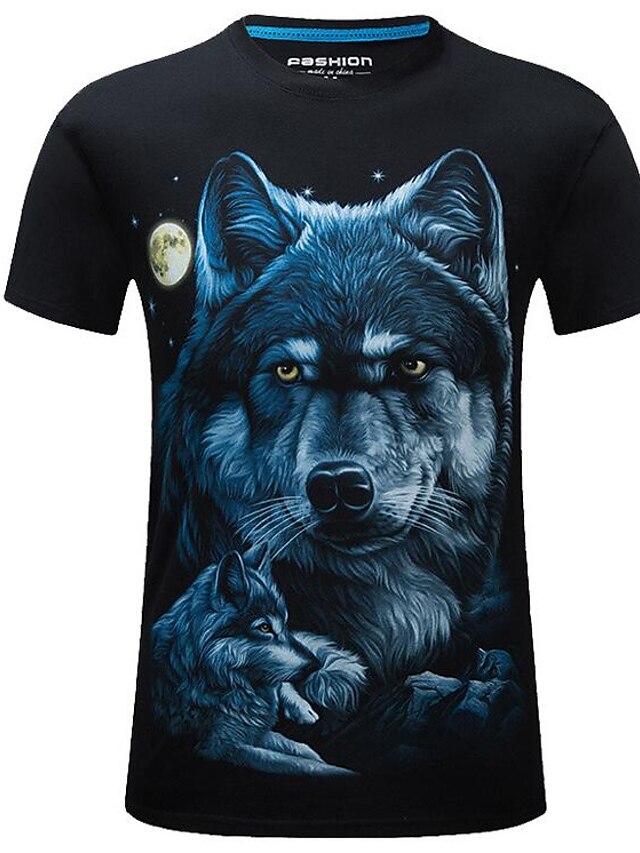  Men's T shirt Tee Animal Round Neck Black Navy Blue Short Sleeve Daily Print Tops Streetwear