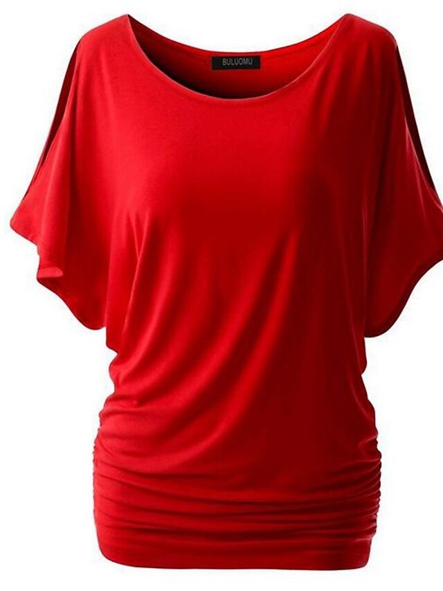  T-shirt Femme Couleur Pleine Normal Col Rond Manches Courtes Sortie Standard Polyester basique Vêtement de rue