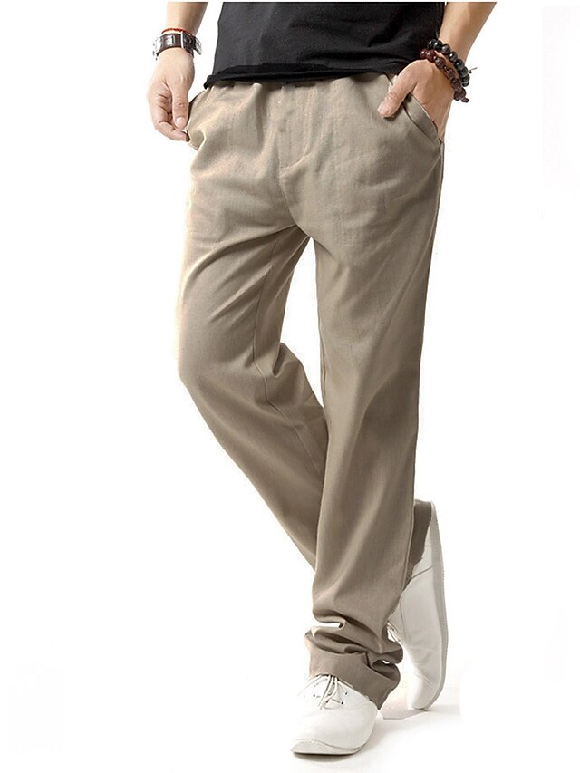  Męskie Typu Chino Spodnie Spodnie plażowe Solidne kolory Pełna długość Codzienny Len Wzornictwo chińskie Luźna Biały Czarny