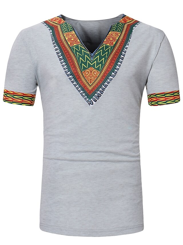 Men's Daily Basic T-shirt - Tribal Print V Neck Red / Short Sleeve 2023 ...