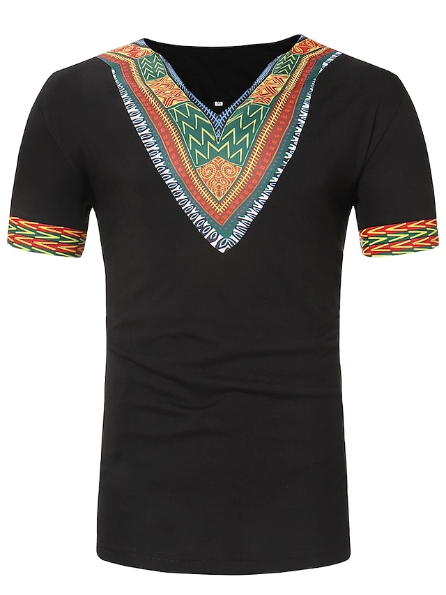 Men's Daily Basic T-shirt - Tribal Print V Neck Red / Short Sleeve 2023 ...