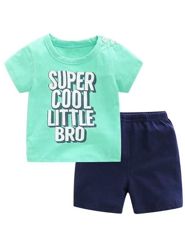  Boys 3D Solid Colored Clothing Set Short Sleeve Summer Polyester Toddler Daily