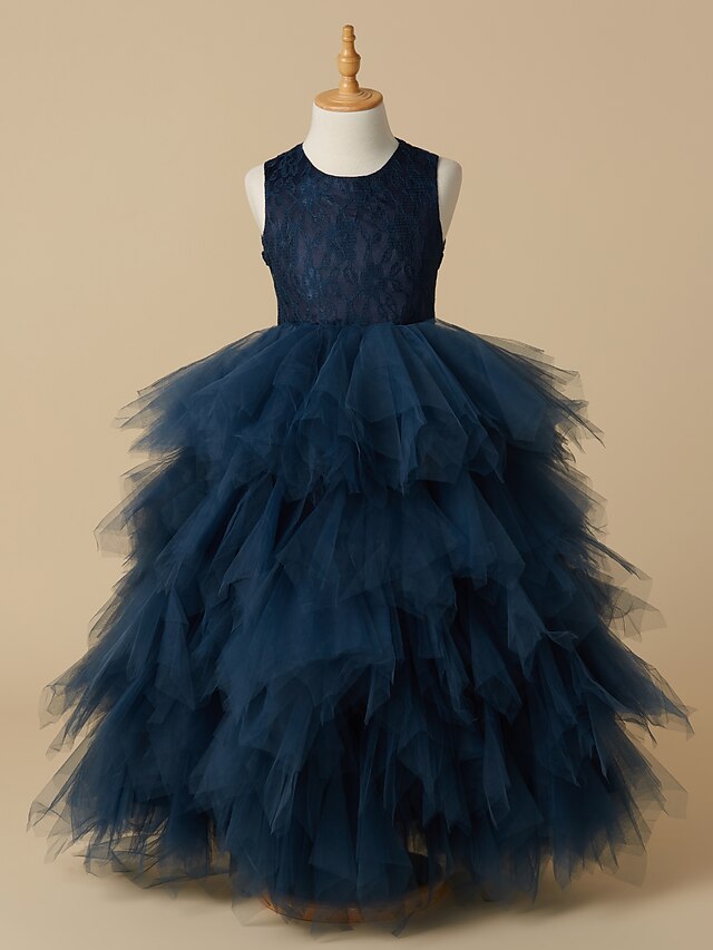  Robe de Soirée Longueur Sol Robe de Demoiselle d'Honneur Fille Reconstitution historique Jolie robe de bal Dentelle sur Tulle avec Dentelle Ajustement 3-16 ans