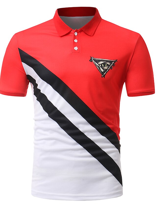  Men's Golf Shirt Tennis Shirt Color Block Patchwork Short Sleeve Daily Slim Tops Cotton Active Shirt Collar Black Red / Summer