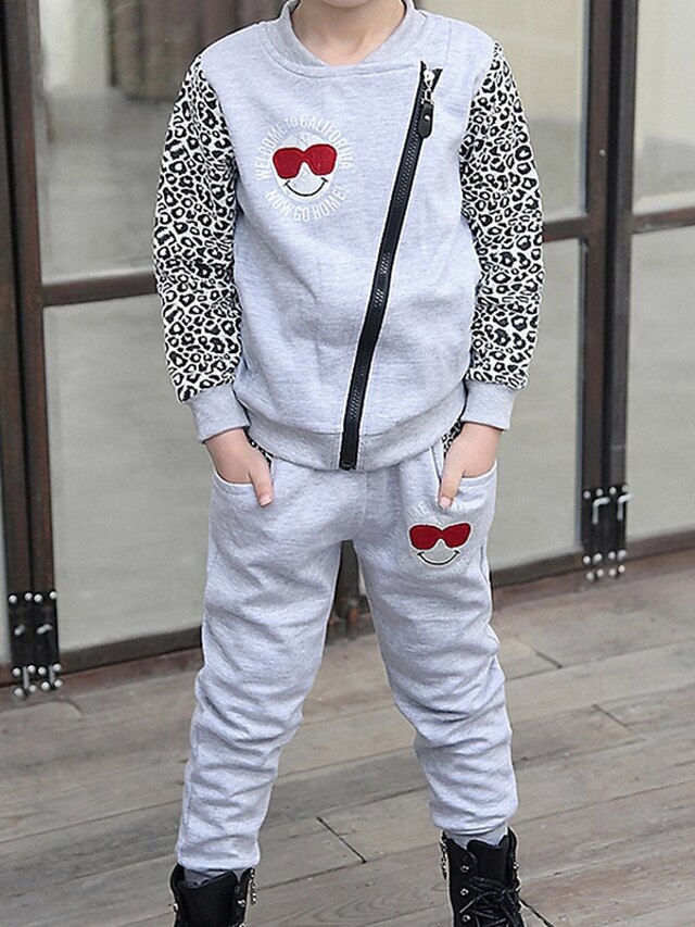 Toddler Boys' Clothing Set Long Sleeve Gray Black Patchwork Cotton Daily Going out Animal Print Regular