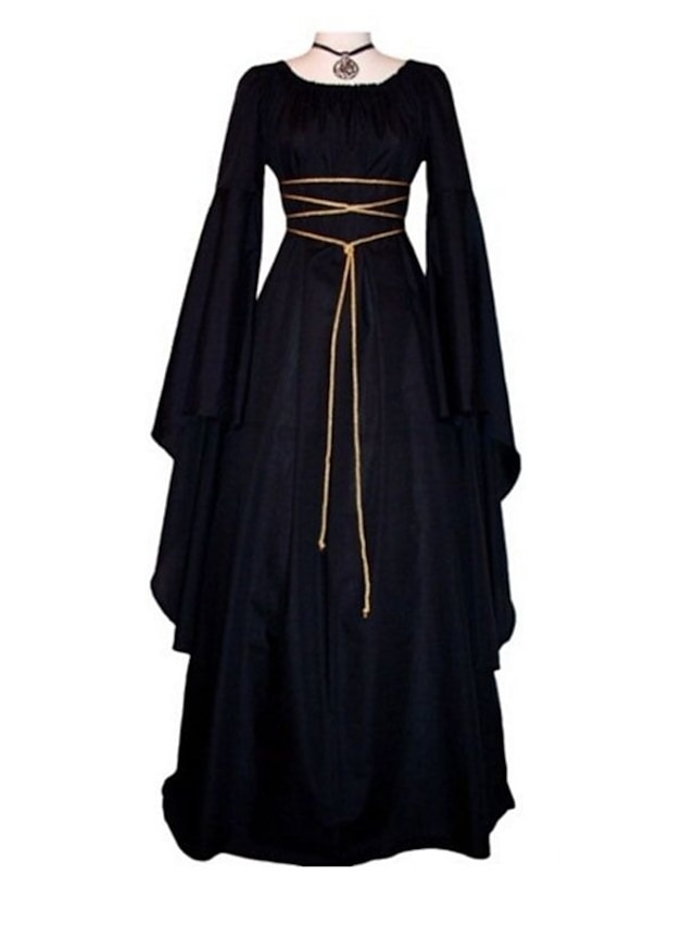  Cosplay Accesorios Medieval Disfraz Mujer Vestidos Corte Cenicienta Negro Cosecha Cosplay Manga Larga Manga de la llamarada Hasta el Tobillo Longitud Larga