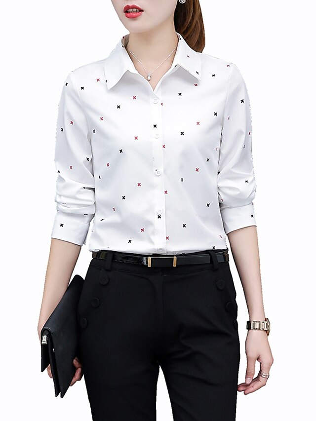  Damen Hemd Geometrisch Übergröße Hemdkragen Täglich Arbeit Langarm Oberteile Weiß Schwarz