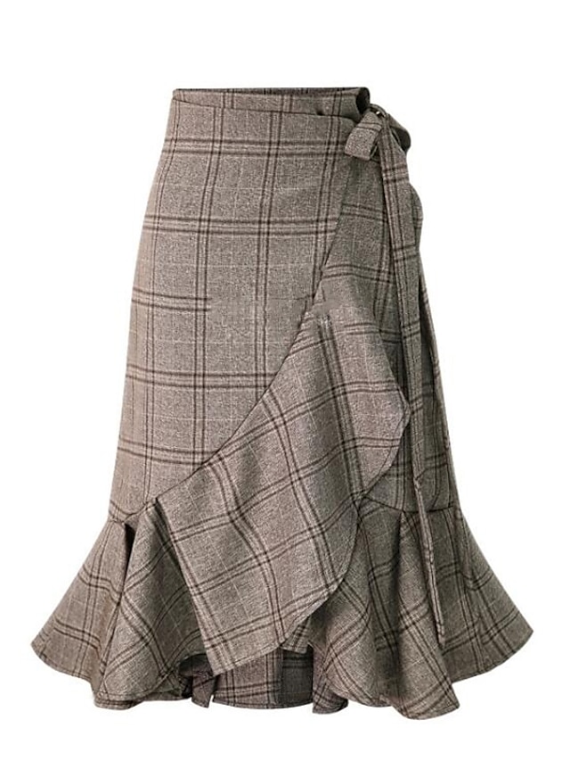  Women's Daily / Going out Street chic Plus Size Maxi A Line Skirts - Solid Colored Ruffle Khaki Gray M L XL / Slim