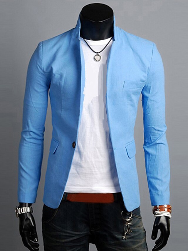  Men's Daily / Work Simple / Casual Spring / Fall Regular Blazer, Solid Colored Notch Lapel Long Sleeve Linen Black / Light Blue / White