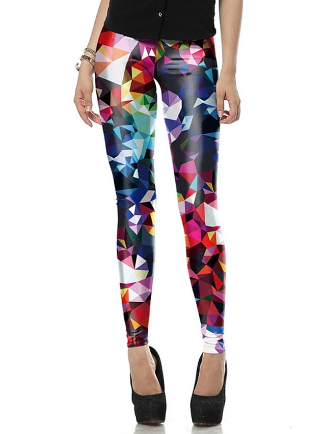  Damskie Wyjściowe Podstawowy Legging - Tęczowy, Nadruk Średni Talia Tęczowy M L XL