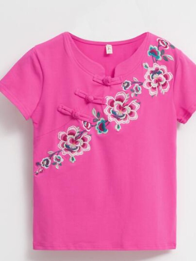  Women's Daily Basic T-shirt - Floral Stand Fuchsia