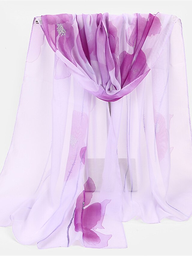  Жен. Классический Шифон Прямоугольный платок - Цветочный принт Сетка