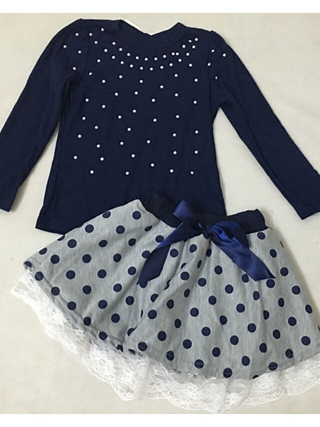  Toddler Girls' Clothing Set Long Sleeve Navy Blue Solid Colored Daily Active