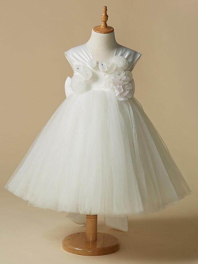  A-Line Knee Length Flower Girl Dress First Communion Cute Prom Dress Satin with Sash / Ribbon Fit 3-16 Years