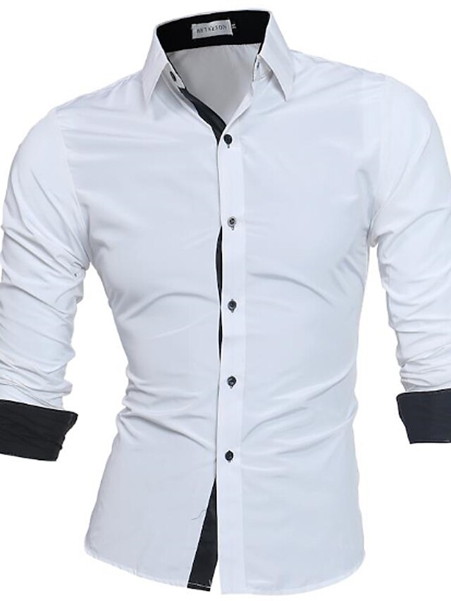  Men's Solid Colored Plus Size Shirt Long Sleeve Daily Slim Tops Business Basic Button Down Collar White Black Blue / Spring / Fall / Work