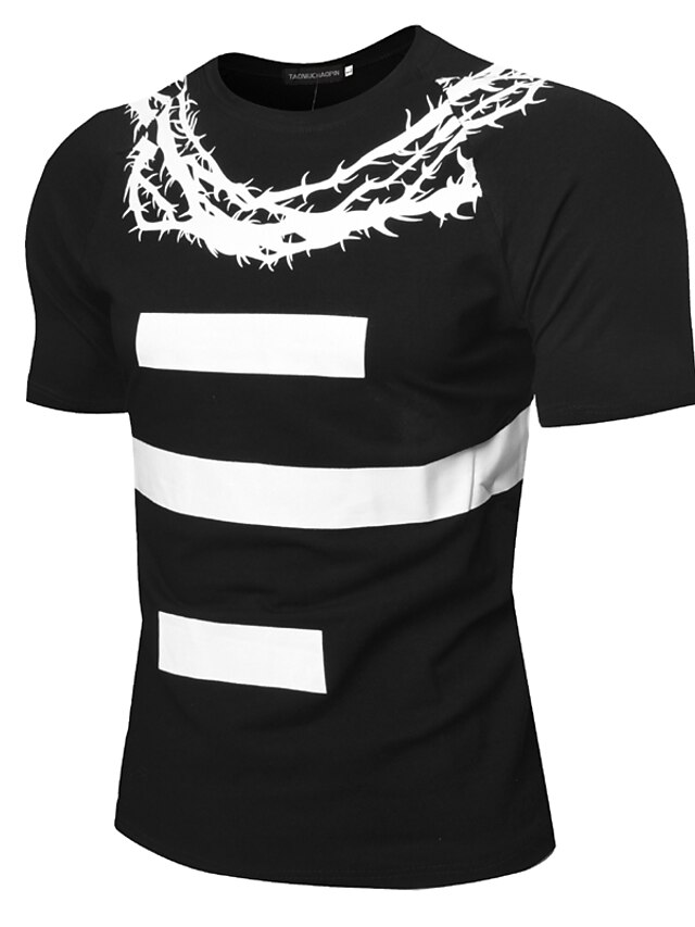  Herrn Einfarbig - Grundlegend Strand Baumwolle T-shirt, Rundhalsausschnitt Schlank Druck Schwarz & Weiß / Kurzarm