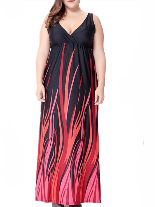  Pentru femei Mărime Plus Size Larg Swing Rochie Mată V Adânc Talie Joasă Maxi