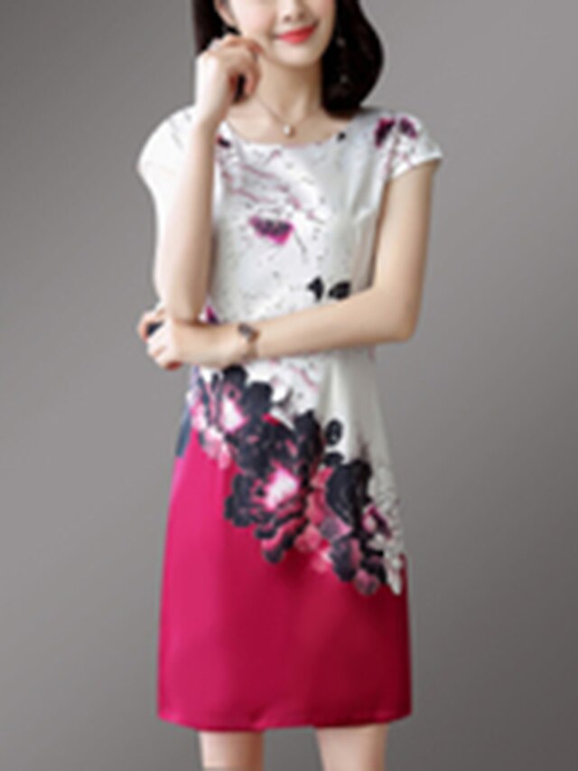  Women's Plus Size Daily Slim Shift Dress - Floral Print Summer Blue Red M L XL XXL