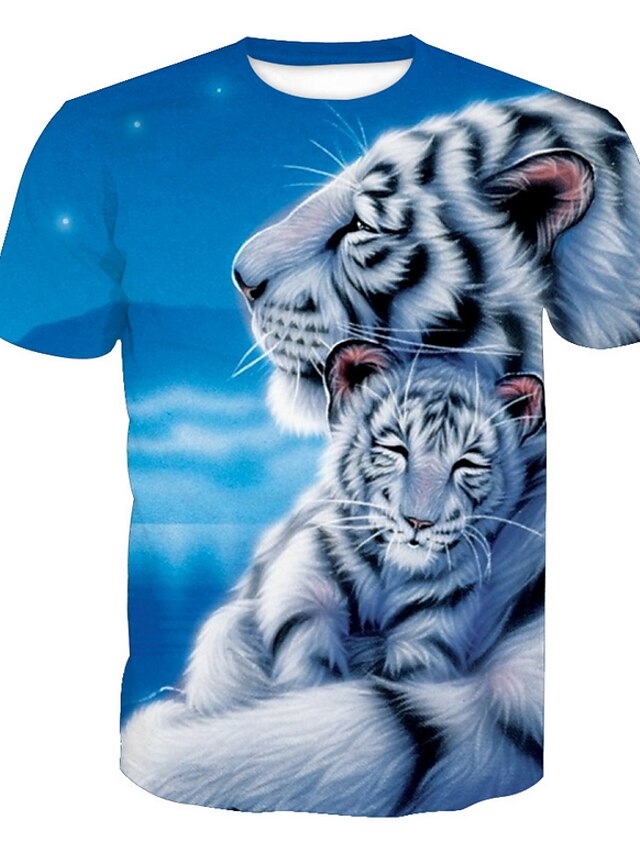  Herrn Tier Tiger Druck T-shirt Aktiv Alltag Festtage Rundhalsausschnitt Blau / Kurzarm / Sommer