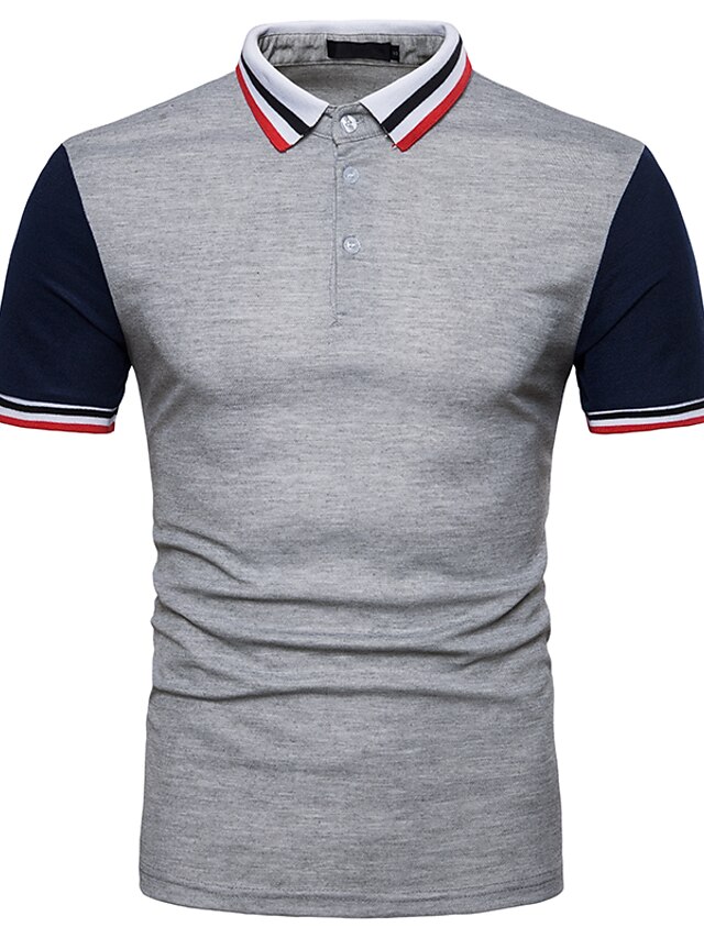  Men's Golf Shirt Color Block Striped Collar Shirt Collar White Black Dark Gray Navy Blue Short Sleeve Daily Work Patchwork Slim Tops Basic Streetwear / Summer / Summer