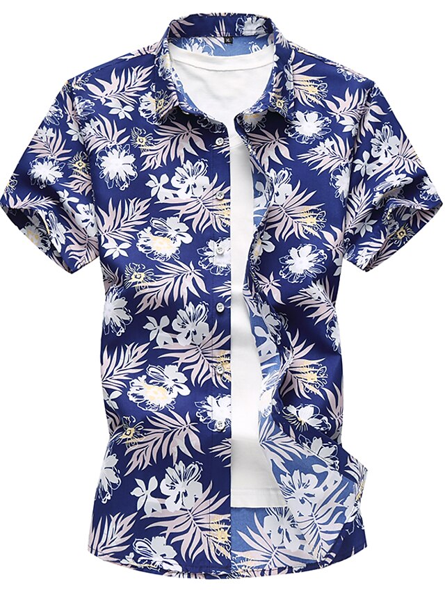  Men's Plus Size Shirt - Floral Classic Collar / Short Sleeve / Summer