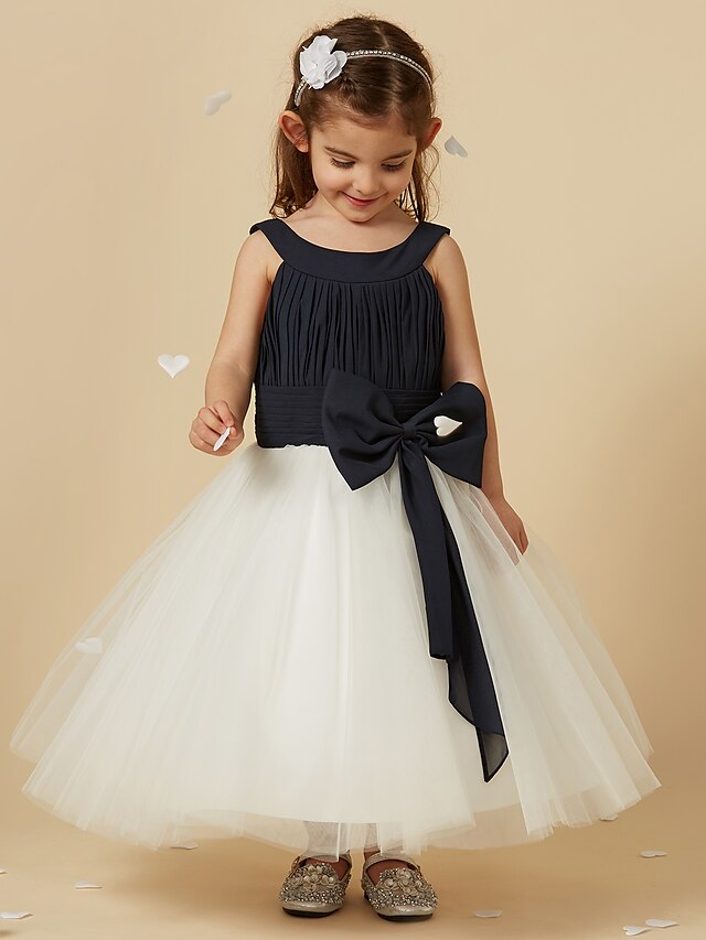  A-Line Knee Length Flower Girl Dress Cute Prom Dress Chiffon with Bow(s) Fit 3-16 Years