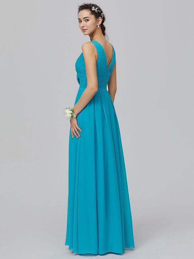 ALine Bridesmaid Dress V Neck Sleeveless Elegant Floor Length Chiffon — free download