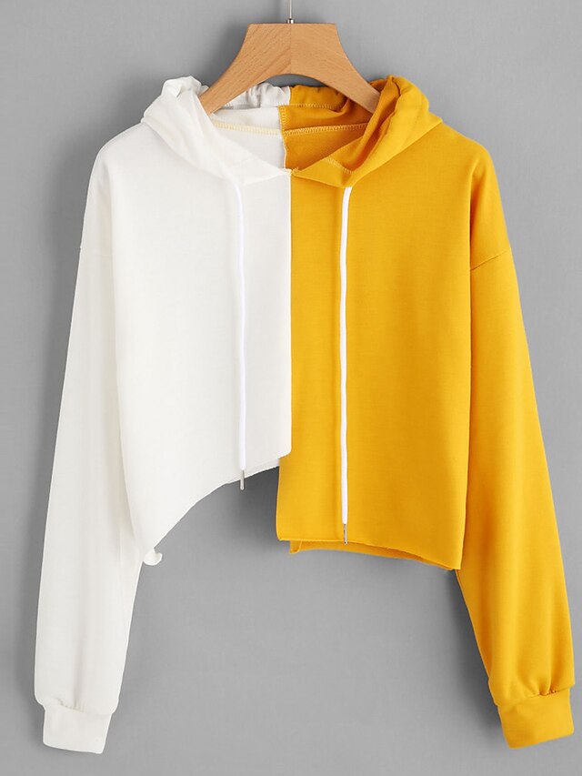  Women's Hoodie Color Block Active / Street chic Cotton Yellow S M L / Spring / Sexy