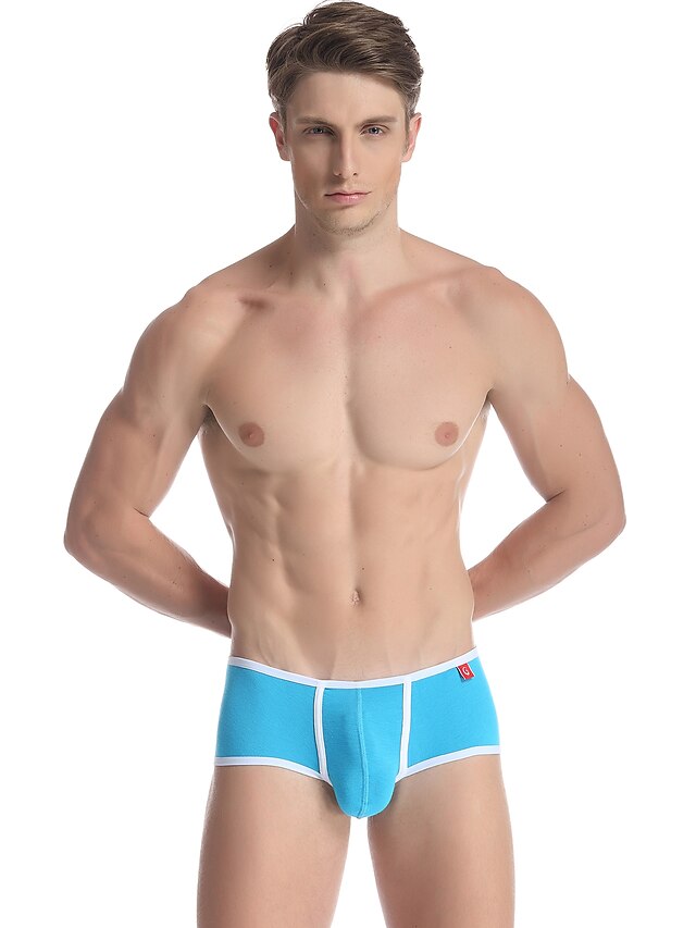  Homens Básico Sexy Cueca Boxer - Normal, Sólido Cintura Baixa Preto Branco Azul S M L