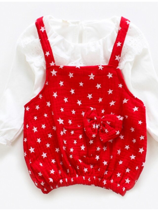  Toddler Girls' Ruffle Polka Dot Long Sleeve Cotton Dress Red