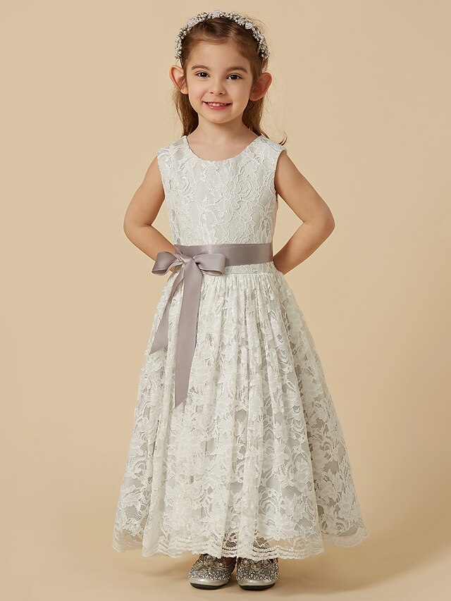  A-Line Tea Length Flower Girl Dress Cute Prom Dress Satin with Sash / Ribbon Fit 3-16 Years